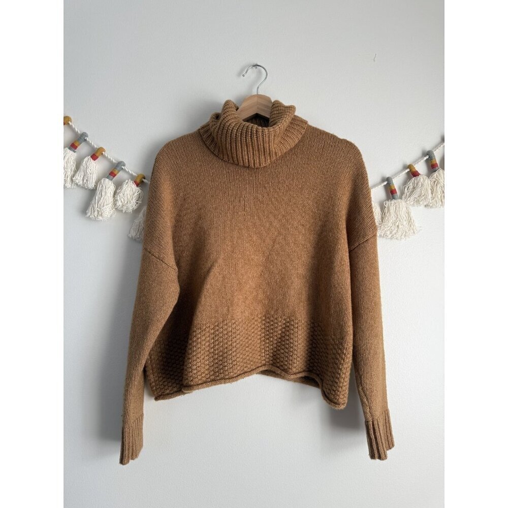 Madewell Sadler Turtleneck Heather Camel Brown Knit Wool Blend Boxy Oversized S